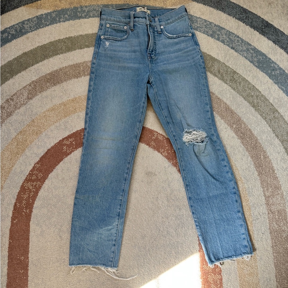 Madewell Blue Straight Leg Distressed Denim